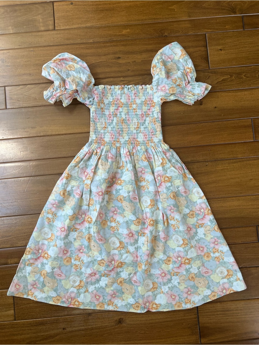 Smocked Puff-Sleeve Floral women’s Dress - Pastel Multi